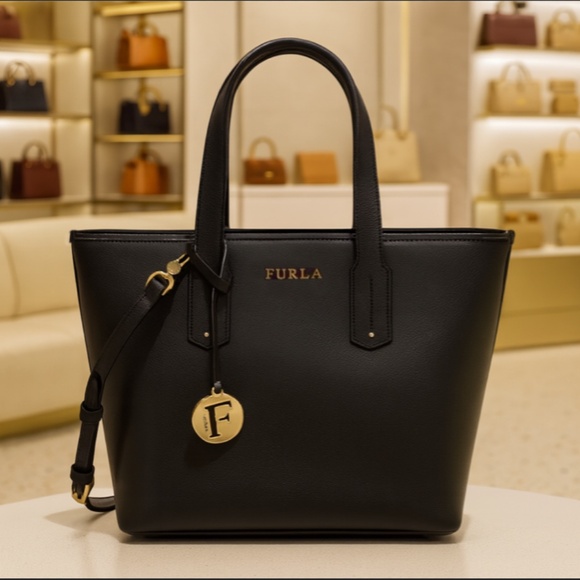 NEW FURLA Daisy Classic Black Saffiano Leather Small Tote Bag - MADE IN ITALY